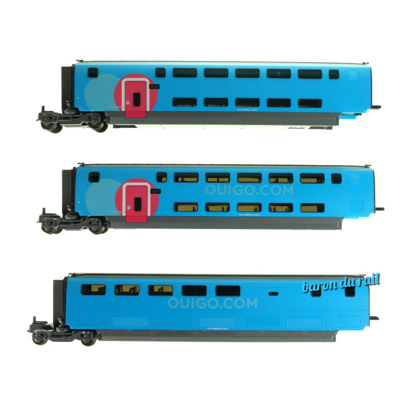3 voitures intermédiaires Duplex "Ouigo", rame 766 ép. VI - HO 1/87 - JOUEF HJ3009