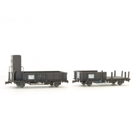 REE WB-486 - 2 Wagonnets de Draisine (Plat à ridelles + Tombereau avec guérite) Ep.III