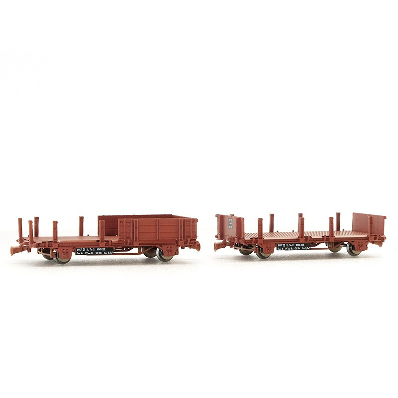 REE WB-492 - 2 Wagonnets de Draisine (Plat à ridelles et ranchers + Plat à ranchers) Ep.IV-V