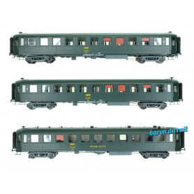 Set de 3 Voitures BACALAN SNCF Ep.IV logo encadré jaune - HO 1/87 - REE VB-374