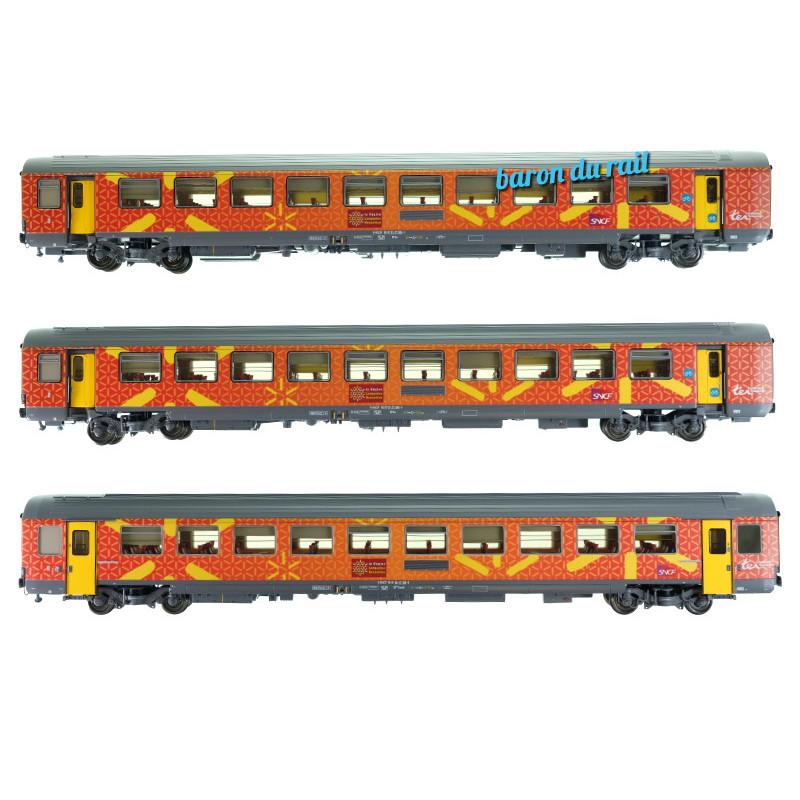 Set 3 voitures Corail TER Languedoc Roussillon ép. V - SNCF - HO 1/87 - LS Models 41210