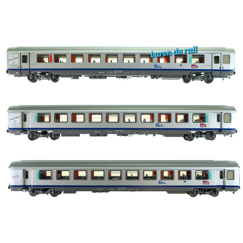 Set 3 voitures Corail TER Rhône-Alpes ép. VI - SNCF - HO 1/87 - LS Models 41202