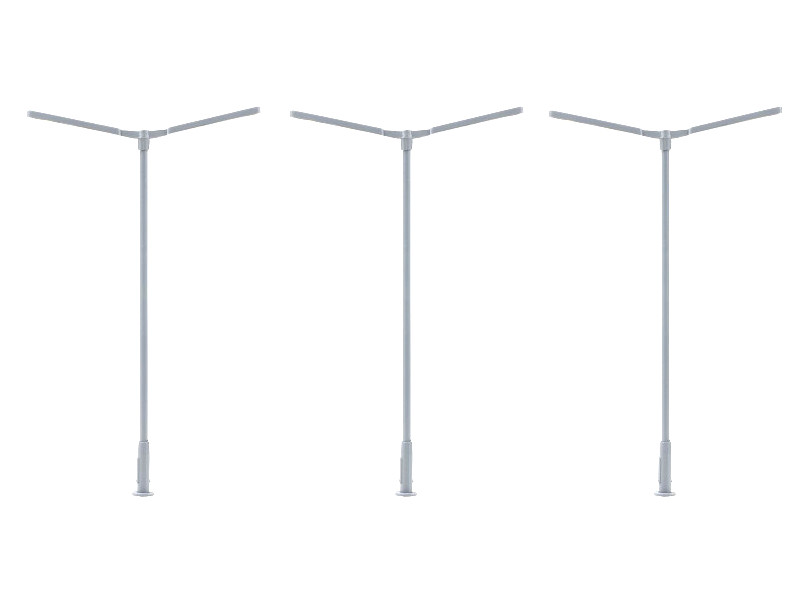 3x lampadaire moderne double en croix LED, blanc froid - HO 1/87 - FALLER 180122