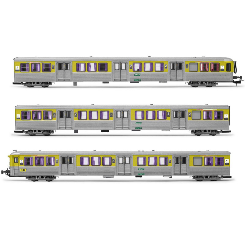 3x voitures RIO 78 TER (ex NPDC), jaune/argent ép V - SNCF - HO 1/87 - JOUEF HJ4186