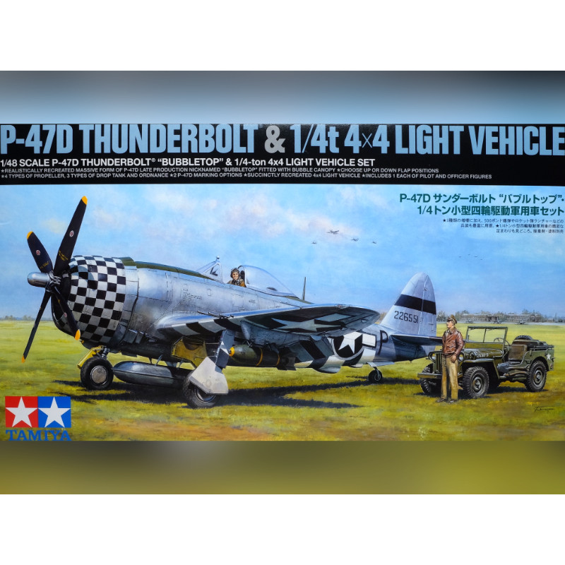 Set P-47D Thunderbolt Bubbletop avec Jeep - 1/48 - Tamiya 25214