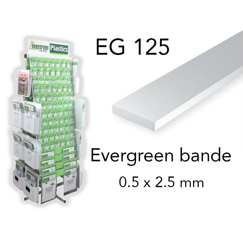 Evergreen EG125 - (x10) bande styrène 0.5 x 2.5 mm