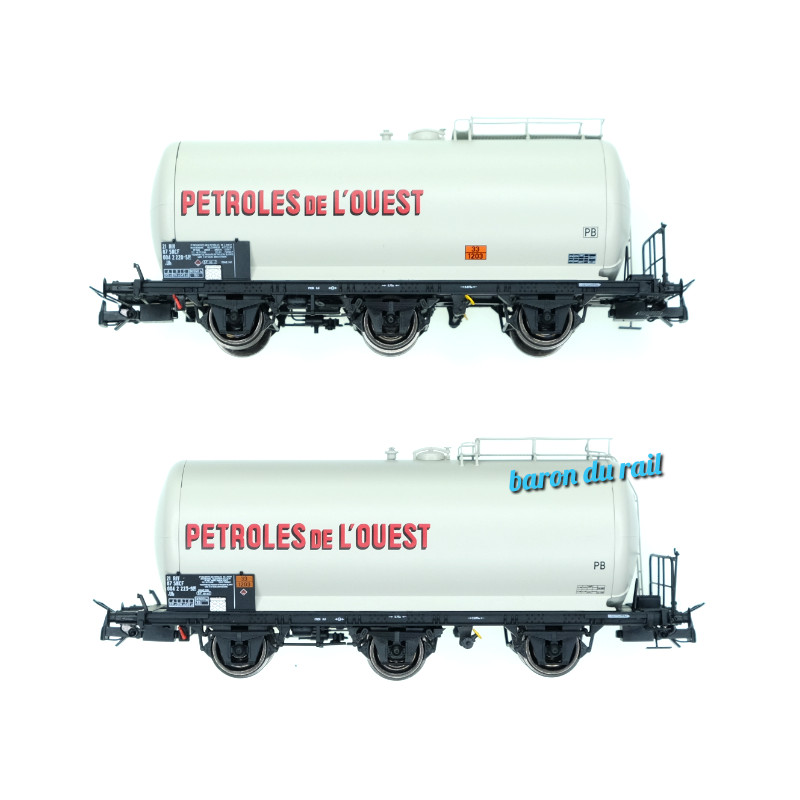 2x wagons citerne 3 essieux "PETROLES de L'OUEST", SNCF ép. IV - HO 1/87 - JOUEF HJ6249