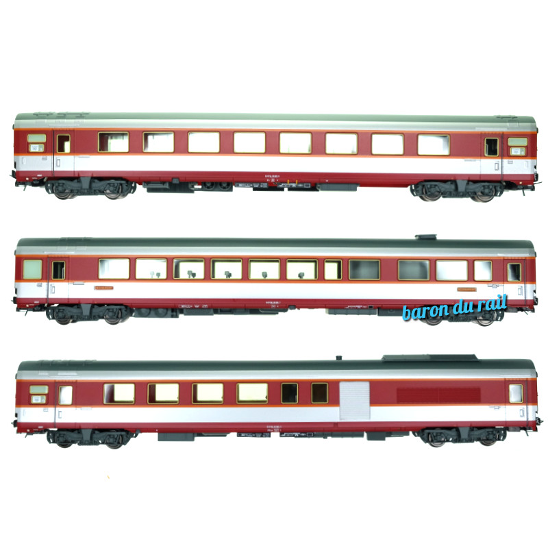 Coffret 3 voitures Grand Confort, A8u, Vru, A4Dtux ép. IV - SNCF - HO 1/87 - JOUEF HJ4169