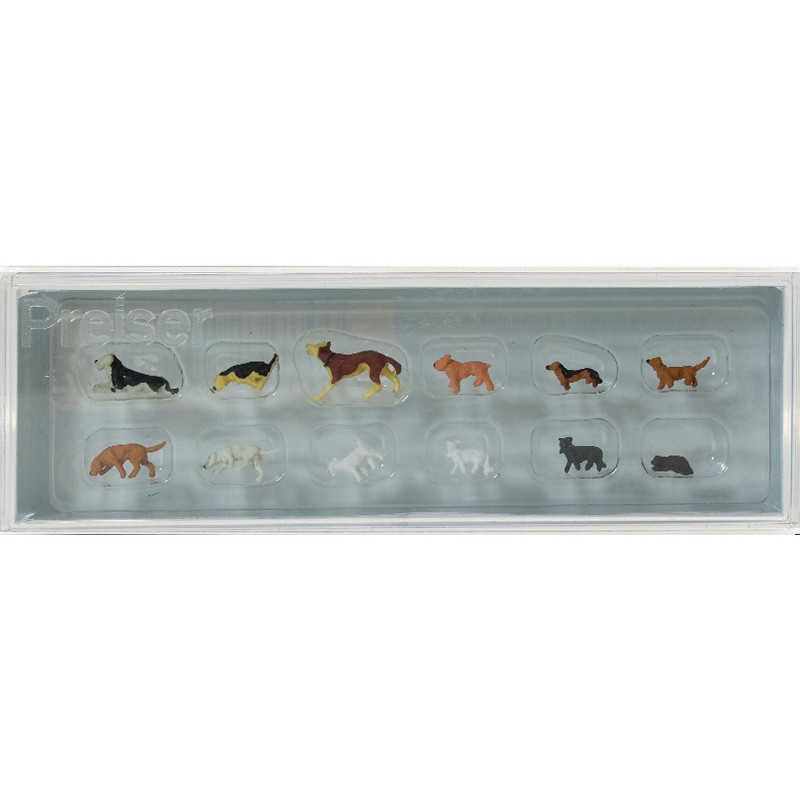 PREISER 14165 - 8 chiens et 4 chats - HO 1/87