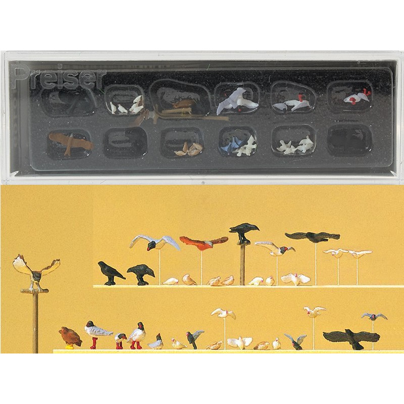 PREISER 10169 - pigeons, mouettes, corneilles et oiseaux de proie - HO 1/87