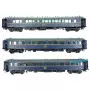 3x voitures WL S3 CIWL bleues 1968 ép. IVa AVEC ECLAIRAGE - HO 1/87 - LS Models 49320