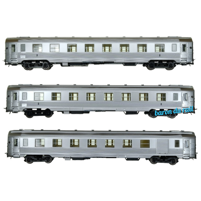 Coffret 3x voitures DEV Inox courtes A6D + B8 ép. III - SNCF - HO 1/87 - JOUEF HJ4175