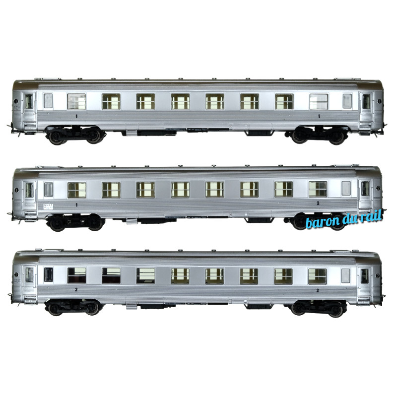 Coffret 3x voitures DEV Inox courtes A8, A3B5 et BRT ép. III - SNCF - HO 1/87 - JOUEF HJ4174