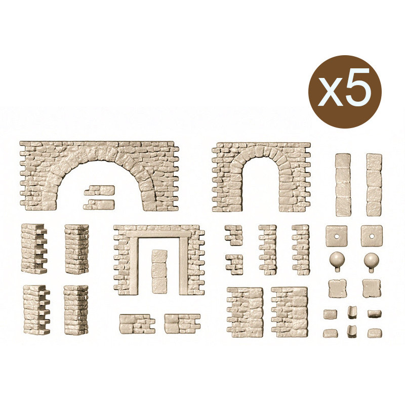 Set de murs en pierre avec portes et arcs - HO 1/87 - PREISER 18217