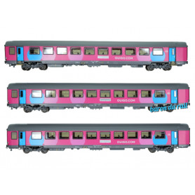 Set 3 voitures Corail OUIGO avec éclairage ép. VI - SNCF - HO 1/87 - LS Models 40992