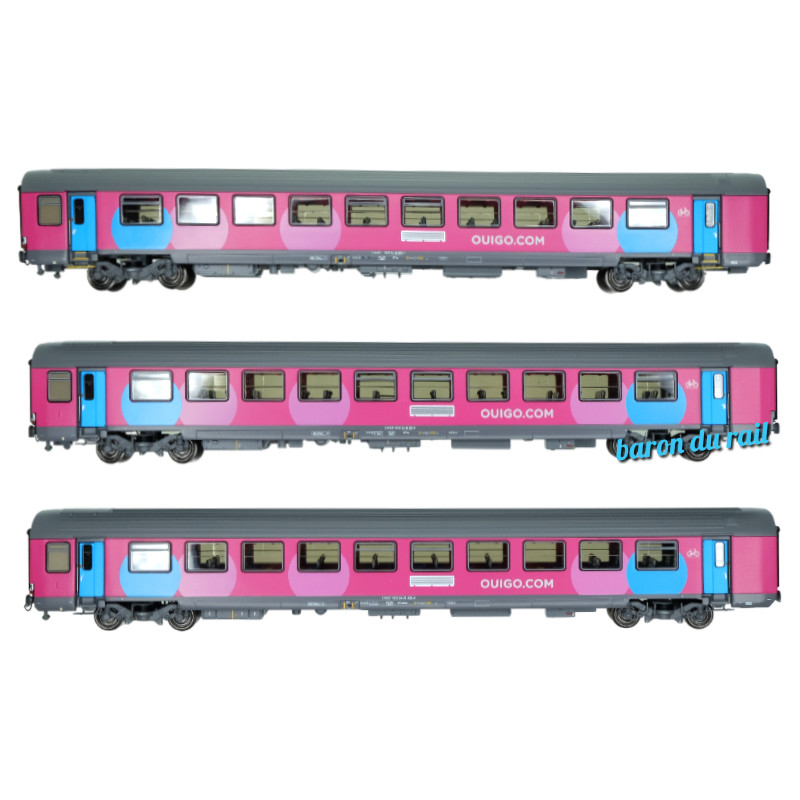 Set 3 voitures Corail OUIGO avec éclairage ép. VI - SNCF - HO 1/87 - LS Models 40992
