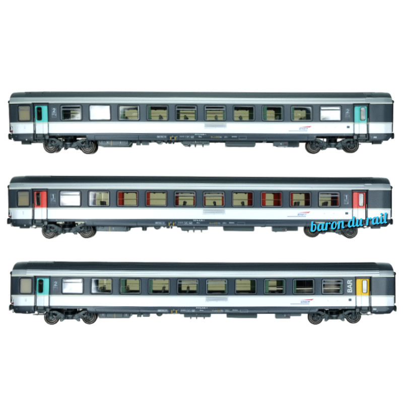 Set 3 voitures Corail+ avec éclairage ép. V - SNCF - HO 1/87 - LS Models 41215