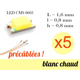 5x LED CMS 0603 précâblées - couleur blanc chaud