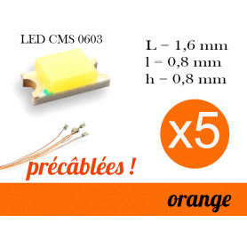 5x LED CMS 0603 précâblées - couleur orange