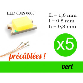 5x LED CMS 0603 précâblées - couleur vert