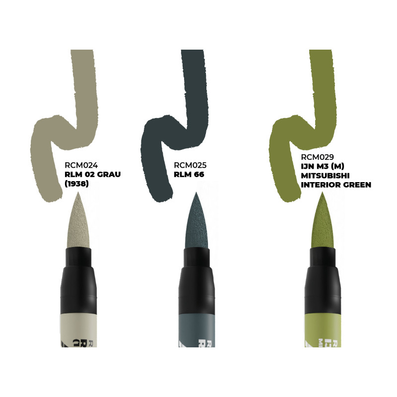 Set Di 3 Pennarelli AK REAL COLORS RCM110 – Colori Per Abitacoli Aerei WWII Asse – Per Modellismo Su Plastica, Resina E Metallo