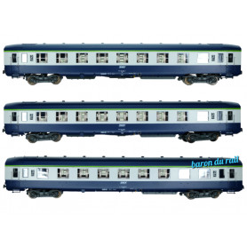 Set de 3 Voitures DEV AO Couchettes Bleue/Gris, logo encadré Ep.IV-V - HO 1/87 - REE VB-402