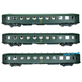 Set de 3 Voitures DEV AO Couchettes Vert 301, logo encadré Ep.IV - HO 1/87 - REE VB-405
