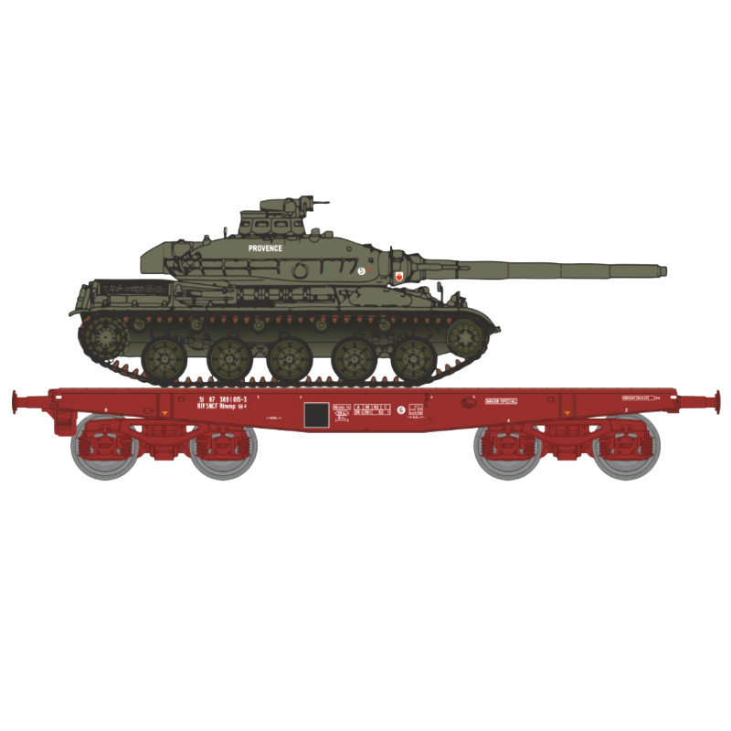 Porte char RImmp SNCF ép. IV + char AMX 30B PROVENCE - HO 1/87 - REE WBA-032