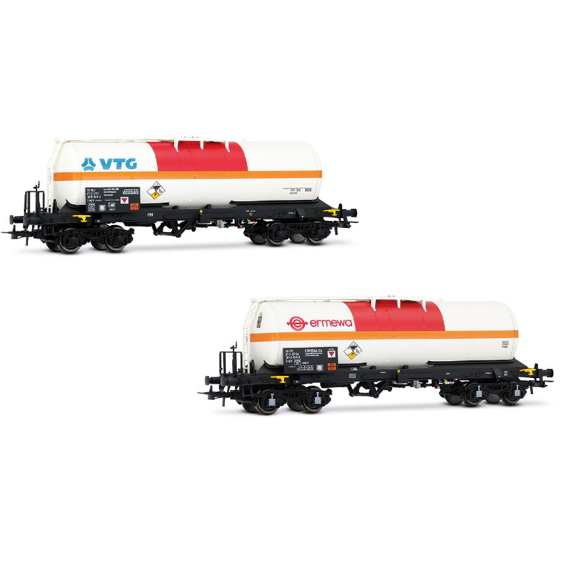 2x wagons-citernes transport de chlore, VTG + Ermewa, livrée ép. VI SNCF - HO 1/87 - JOUEF HJ6250