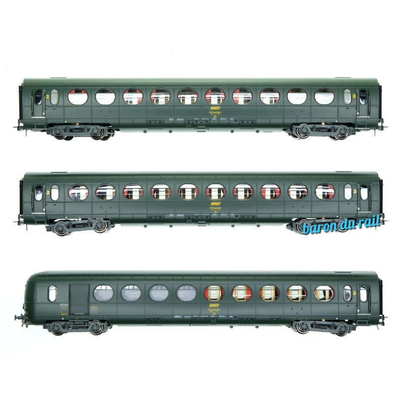 Coffret 3x voitures Allégées Etat "Saucisson" SNCF - ép IV - HO 1/87- REE VB-475