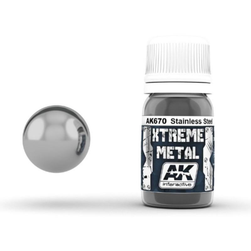 XTreme Metal Stainless Steel - Acier Trempé 30 ml - AK INTERACTIVE AK670