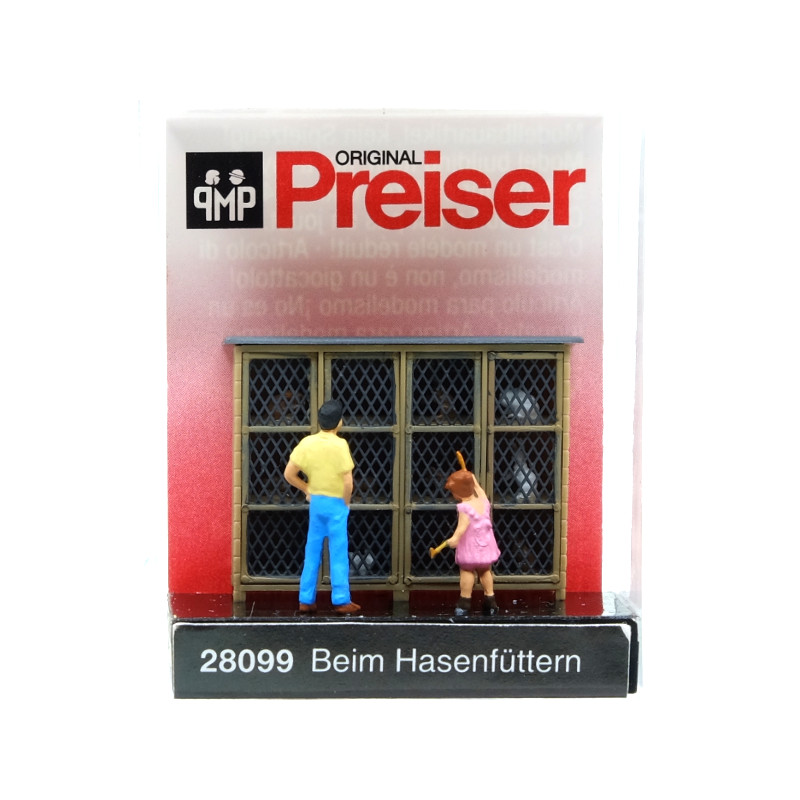 Père et sa fille devant les cages à lapins - HO 1/87 - PREISER 28099