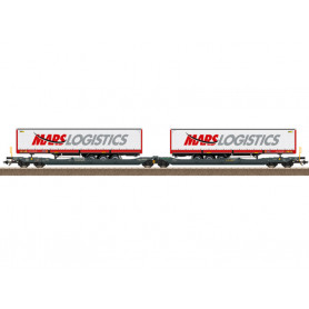 Wagon à double poche Sdggmrss avec containers Mars Logistics - HO 1/87 - TRIX 24472