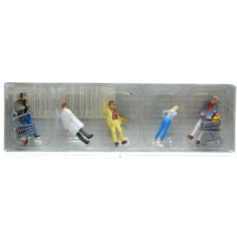 Personnes faisant les courses et caddy - HO 1/87 - PREISER 10492