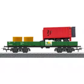Wagon à bords bas Rlmms, chargé avec matériel agricole Start Up - HO 1/87 - MARKLIN 00740-01