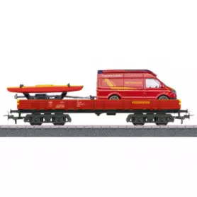 Wagon à bords bas Rlmms, chargé avec camion de pompiers Start Up - HO 1/87 - MARKLIN 00740-02