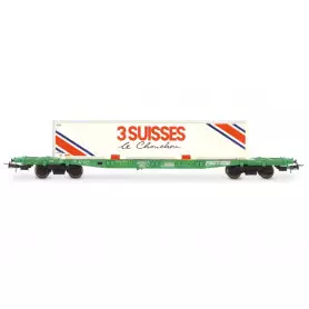 Wagon porte-conteneur S70, caisse mobile « 3 SUISSES », ép. IV - HO 1/87 - JOUEF HJ6277
