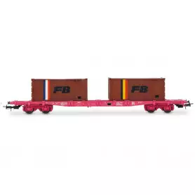 Wagon porte-conteneur S70 + 2 conteneurs de 20' FB , ép. IV - HO 1/87 - JOUEF HJ6278