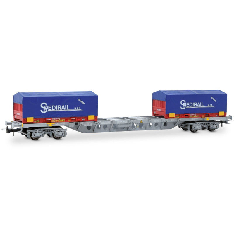 Wagon porte-conteneurs Sgss Novatrans + 2 conteneurs « Spedirail » , ép. V SNCF - HO 1/87 - JOUEF HJ6303