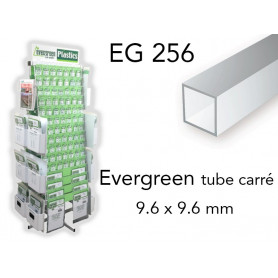 Evergreen EG256 - (x2) tube carré styrène 9.5 x 9.5 mm