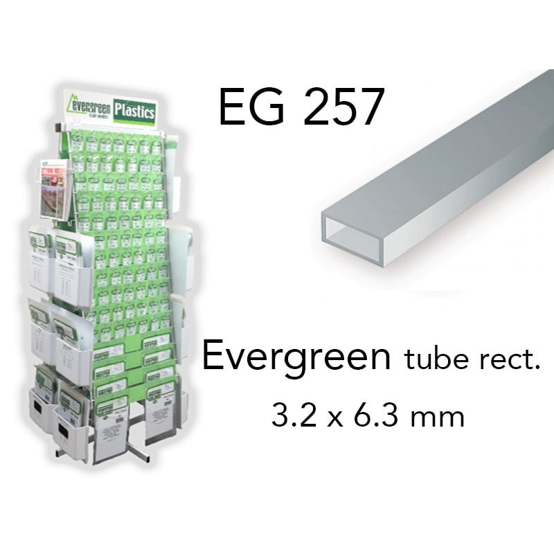 Evergreen EG257 - (x3) tube rectangle styrène 3.2 x 6.3 mm