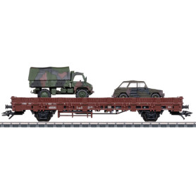 Wagon Plat Märklin 4MFOR Armée Allemande (BW) Avec Dingo Blindé - Réf 46952 - KBS 443 - Neuf