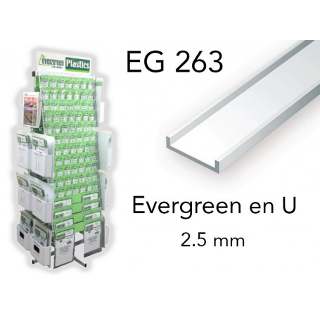 x4 profilé en U styrène 2.5 mm Evergreen EG263 