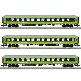 Set 3x Voitures voyageurs 2ème Cl. Flixtrain ép. VI - N 1/160 - MINITRIX 15462