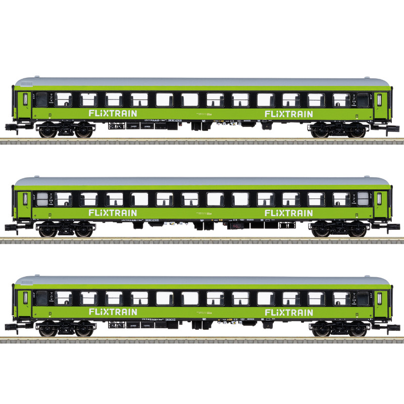 Set 3x Voitures voyageurs 2ème Cl. Flixtrain ép. VI - N 1/160 - MINITRIX 15462