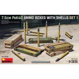 Boîtes de munitions PaK40 de 7,5 cm avec obus - Set 1 - 1/35 - MINIART 35398