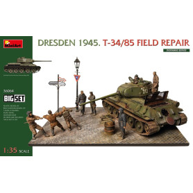 Dresde 1945. Réparation de terrain d'un T-34/85. Grand coffret - 1/35 - MINIART 36064