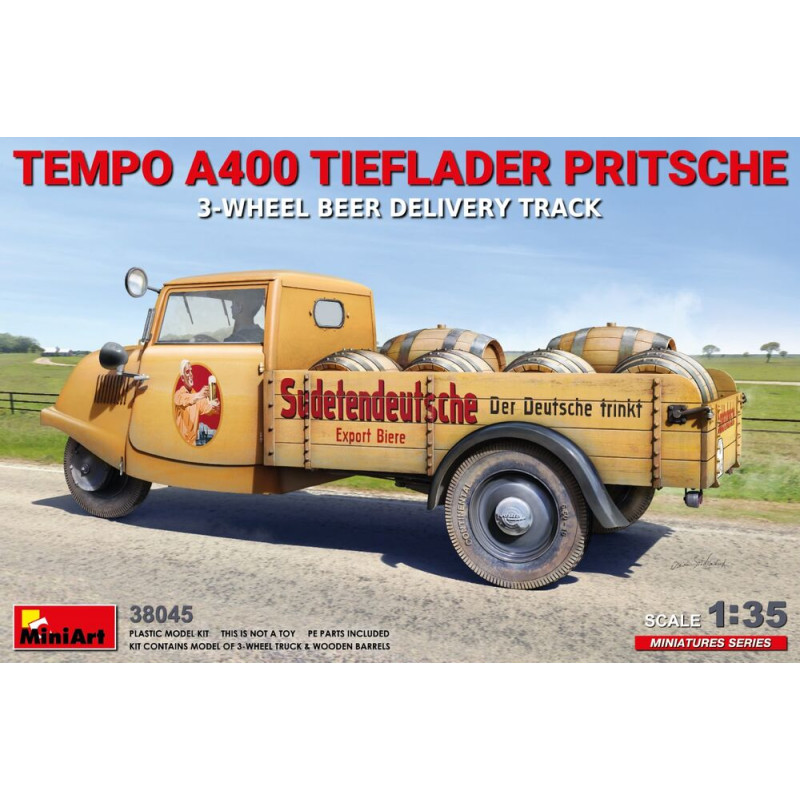 Camion de livraison de bière à plateau surbaissé Tempo A400 à 3 roues - Échelle 1/35 - MINIART 38045