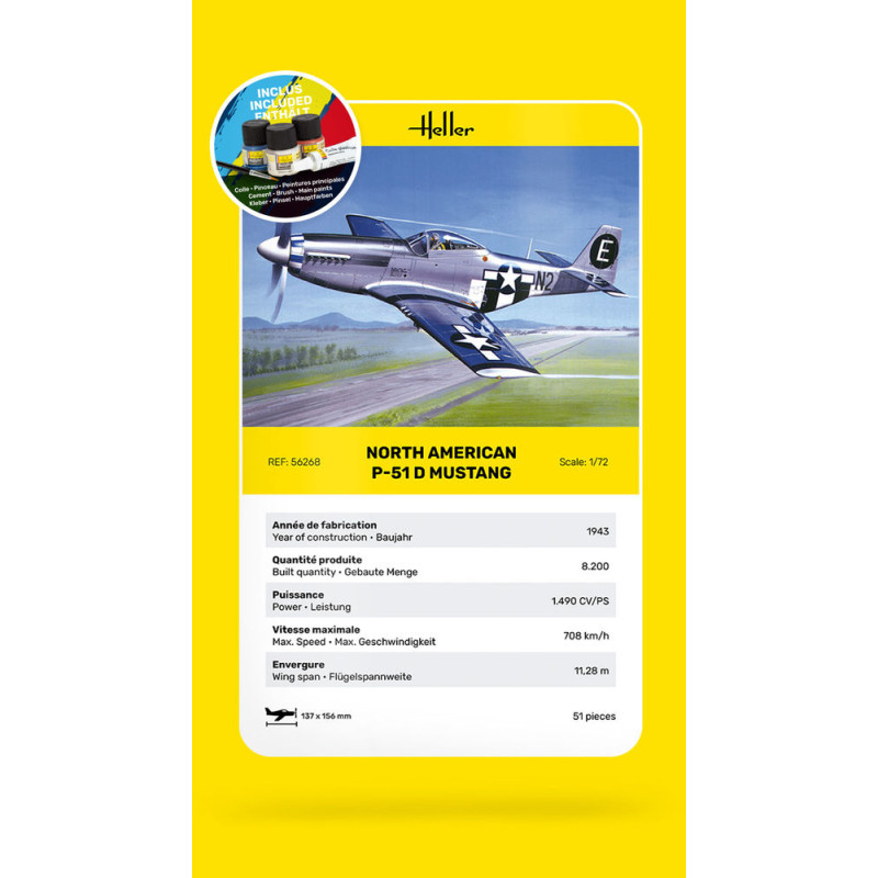 HELLER 56268 MAQUETTE Avion Starter Kit North American P-51 Mustang 1 HELLER 56268 MAQUETTE Avion Starter Kit North American P-51 Mustang 1