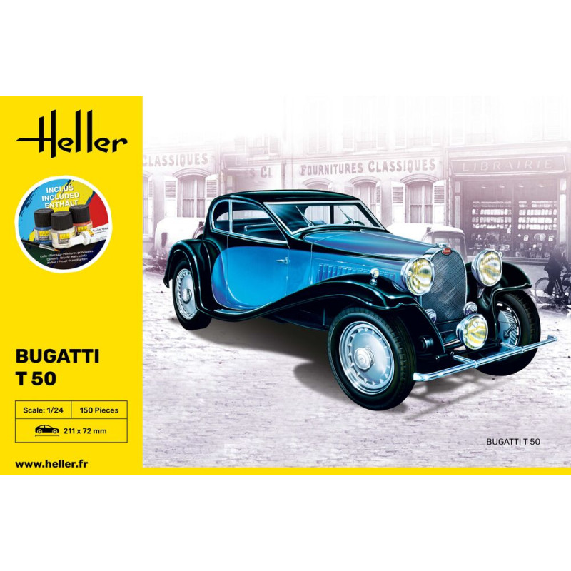 Heller Maquette Bugatti T.50 – 1/24, 158 Pièces, Peintures Et Colle Incluses, Dès 14 Ans